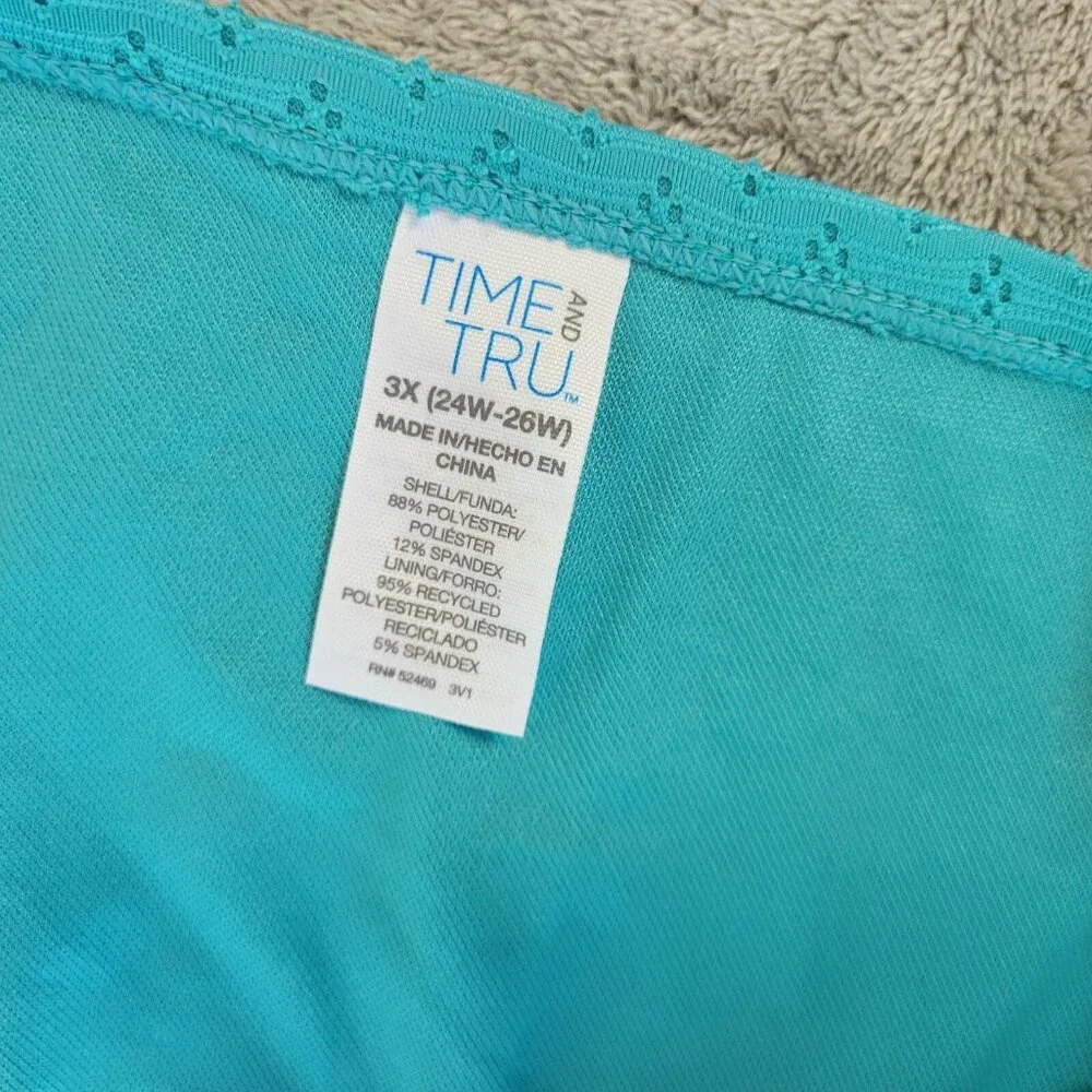 Time and Tru Women 3X Blue Bikini Bottom Eyelet Plus Size Lined Swimwear BLU158E
